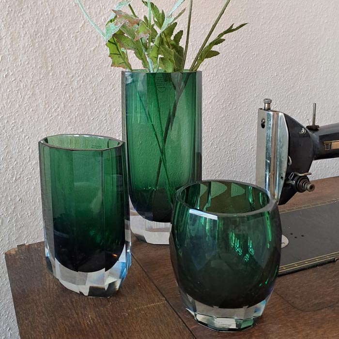 Cashmere grüne Glasvasen, Hochwertig, schwer, 3 Größen