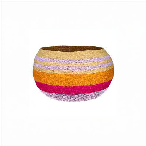 Größter Korb aus dem Set "Boathouse mehrfarbig", bauchig, aus Seegras in Natur, Flieder, Pink und Orange