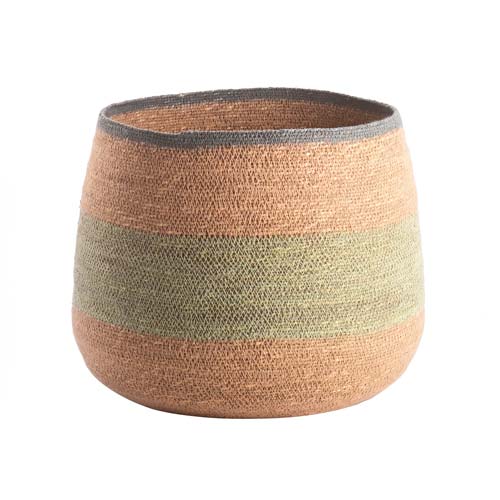 Mittlerer Korb aus dem Set "Boathouse natur", aus Seegras in Natur, Mint und Grau
