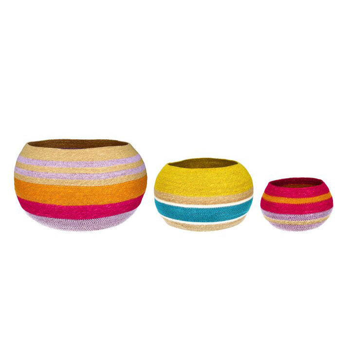 Korbset Boathouse mehrfarbig, 3 bunte Körbe als Aufbewahrung, untereschiedliche Größen, aus Seegras