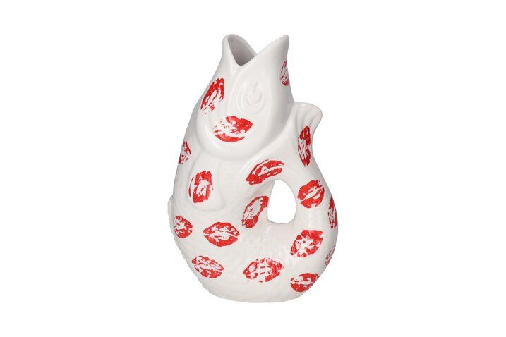 Fischvase weiß roter Mund