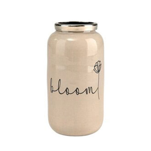 Vase Saigon mit Aufschrift bloom und Blume, in Beige und Silber, von GIFTCOPANY