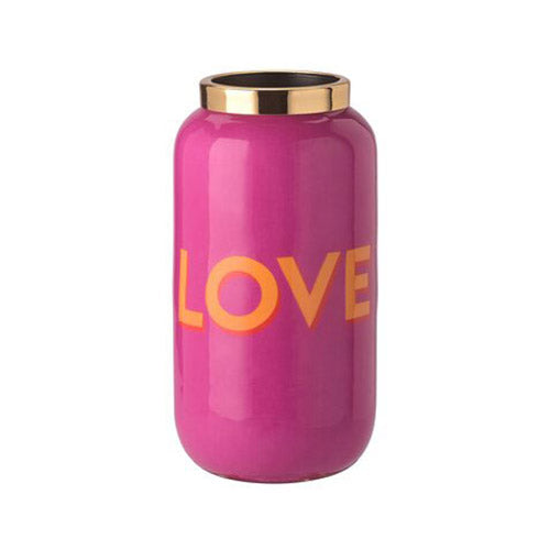 Vase Saigon mit Aufschrift LOVE, in Pink, Orange und Gold, von GIFTCOPANY