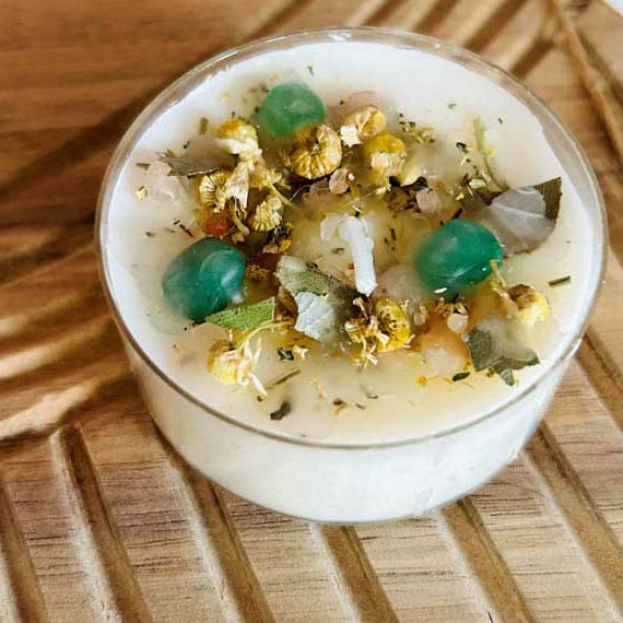 Ritualteelicht/Kerze für GELD, in Grün/Gold