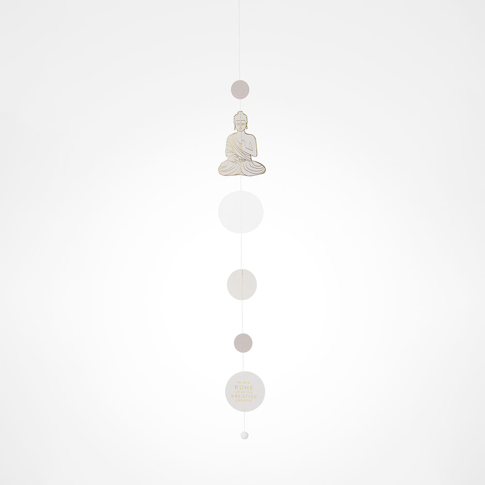 Papierkette mit Buddha, Papierkreisen und Spruch (von Räder)