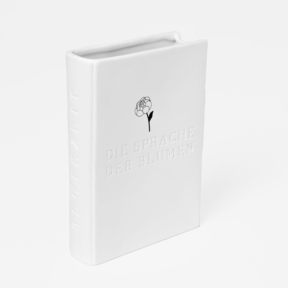 Weiße Porzellan-Vase BLÜTEZEIT in Buchoptik, aus der Naturgeschichten-Serie von Räder