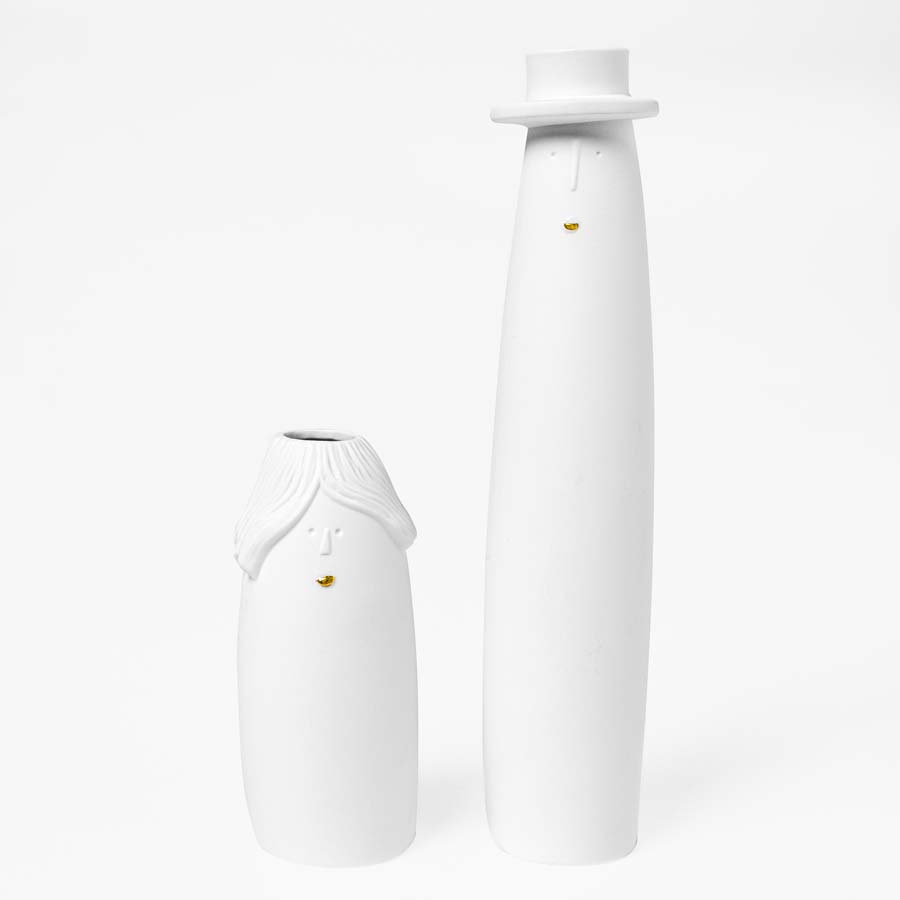 Vasen-Set Oma und Opa, 2 Porzellan-Vasen in weiß mit goldenen Akzenten (von Räder)