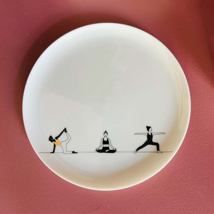 Teller Yoga, aus weißem Porzellan, Geschenkteller von Räder