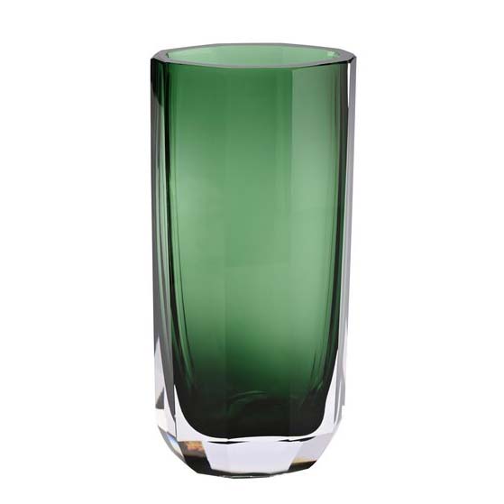 Große Glasvase Cashmere in Dunkelgrün, Streifen-Schliff, von GIFTCOMPANY