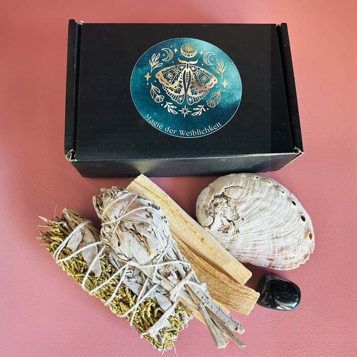Räucherset für Reinigung und Schutz (Inhalt: Weißer Salbei, Palo Santo, Zeder, Onyx)