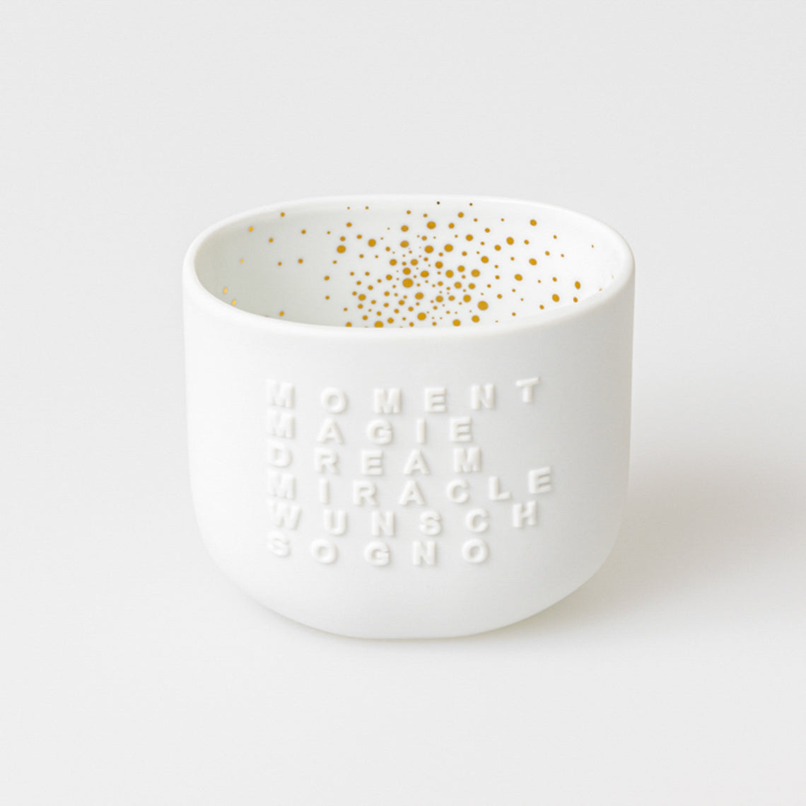 Teelichthalter Goldener Punkt. "Moment, Magie, Dream"_räder